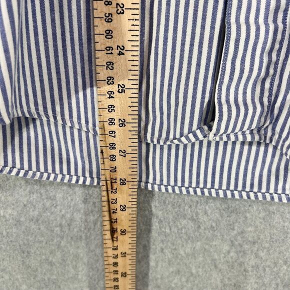 Roots Button Up Shirt Mens Small Blue White Striped Long Sleeve Chambray Pockets - Picture 6 of 12